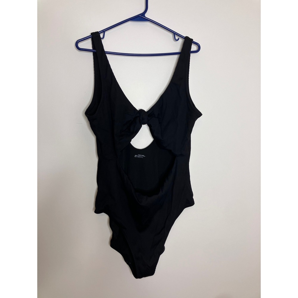 Aerie One Piece Swimsuit Women XXL Black Excellent Ribbed Cutout Knot Detail